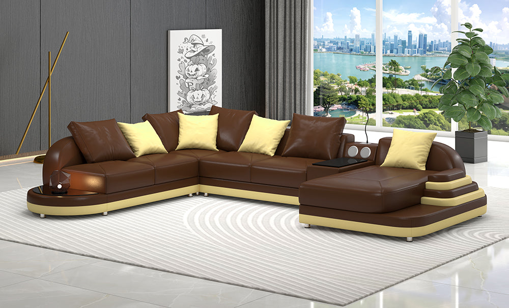 Lillian Modern Leather Sectional with Console