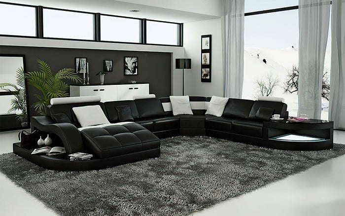 Navasota Large Leather Sectional with Shape Chaise