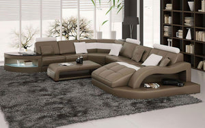 Navasota Large Leather Sectional with Shape Chaise