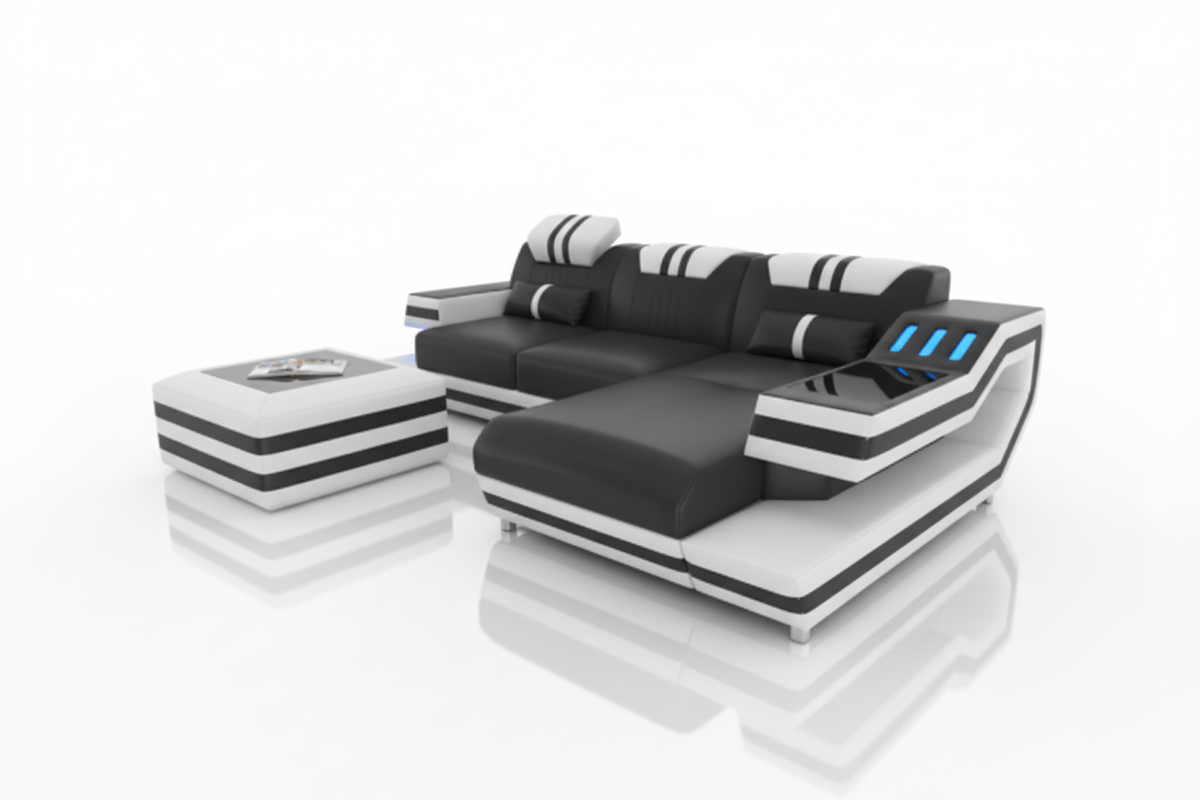 Aura Compact Leather Sectional Sofa with LED Light | Modern Designer Couch