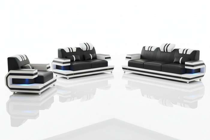 Aura Leather Sofa Set with LED Light | Modern Designer Living Room Set