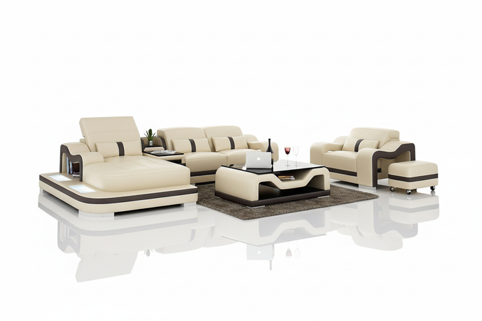Bayard Leather Sectional With Ottoman