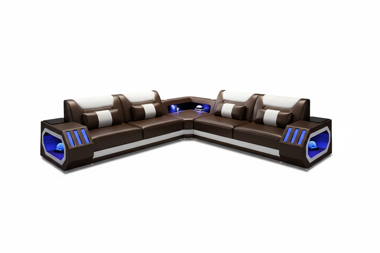 Brown & White Sectional - Studio Shadows