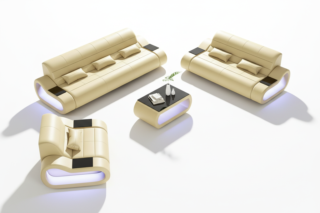 Catina Modern Leather Sofa Set with LED Light - Blank Background 1