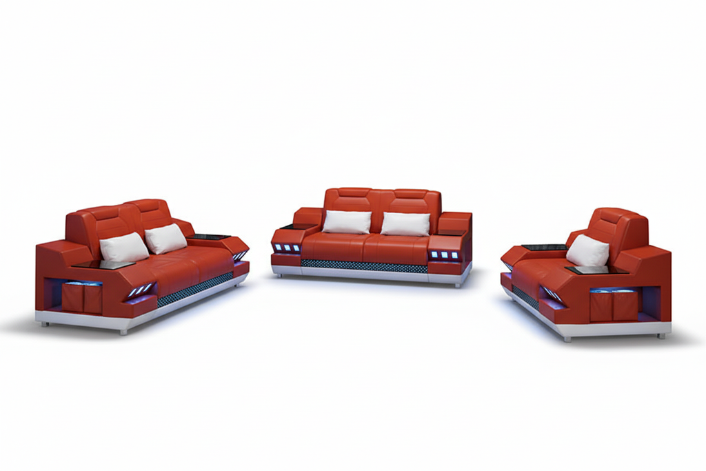 Celsius Modern Leather Sofa Set - Reddish Orange