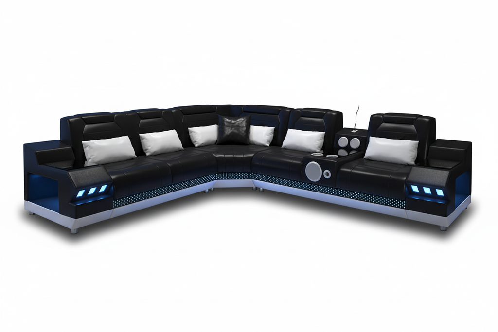 Celsius Small Modern Leather Sectional with Console - Blank Background 6