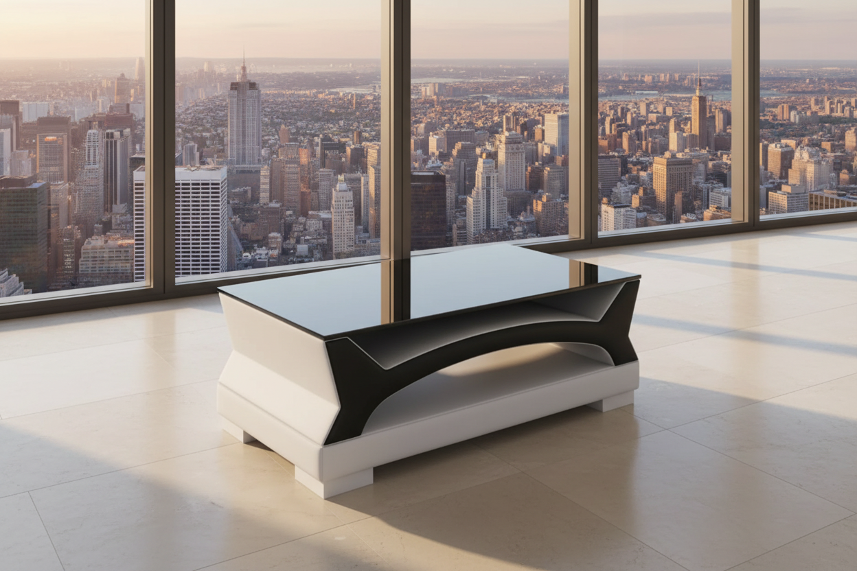 Coffee Table Alone in City Skyline Apartment