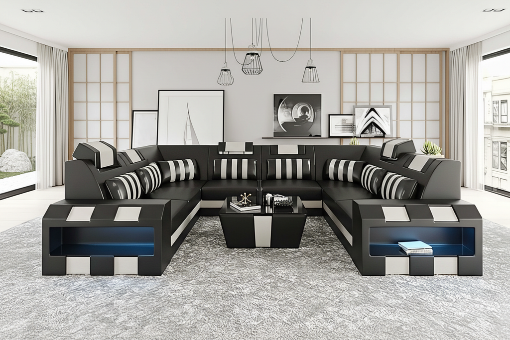 Cosmo XL U shape Modern Leather Sectional with Led Light