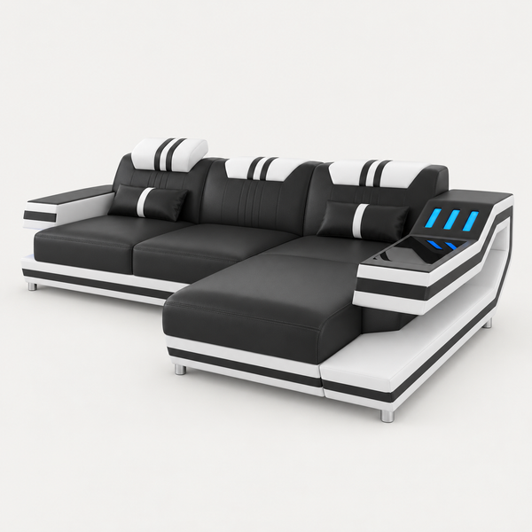 Aura Compact Leather Sectional Sofa with LED Light | Modern Designer Couch