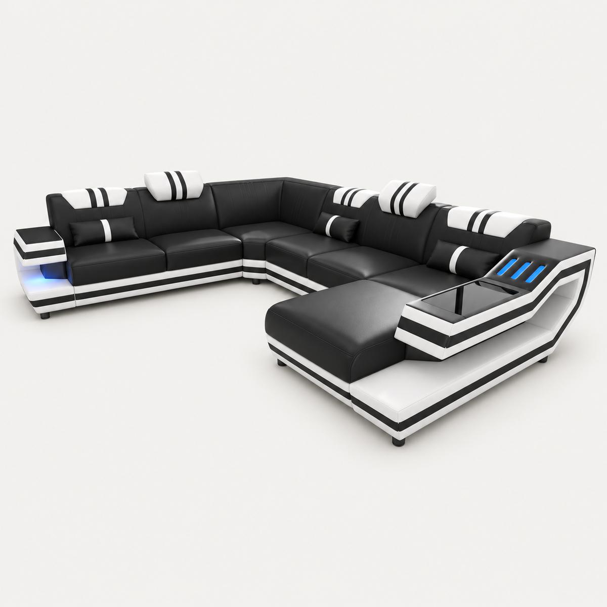 Aura U-Shape Leather Sectional Sofa with LED Light | Modern Designer Couch