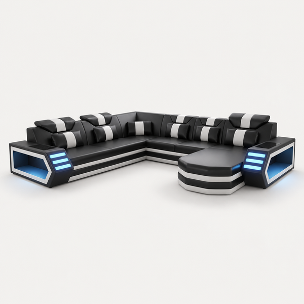 Eileend U-Shaped Leather Sectional with LED Lights