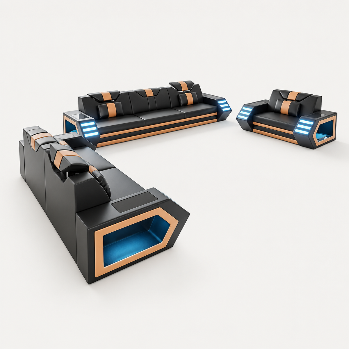 Eileend Leather Sofa Set with LED Lights