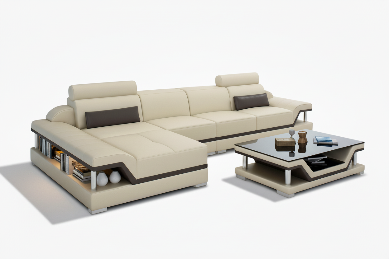 Modern white and gray sectional in 3:2 landscape format