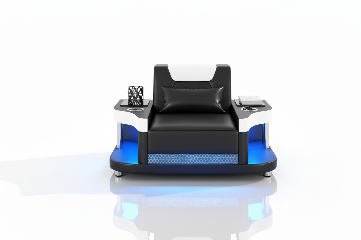 NEXA Sofa Set - armrest storage detail with long shadow