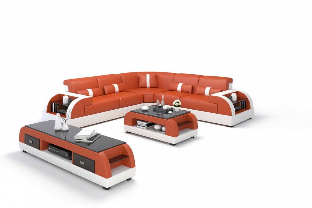 Piliu Leather Corner Sectional with Side Storage - Blank Background 1