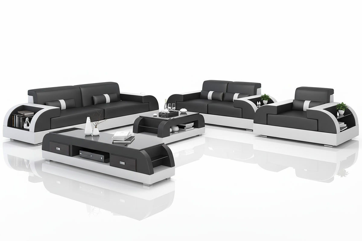 Piliu Leather Sofa Set with Side Storage