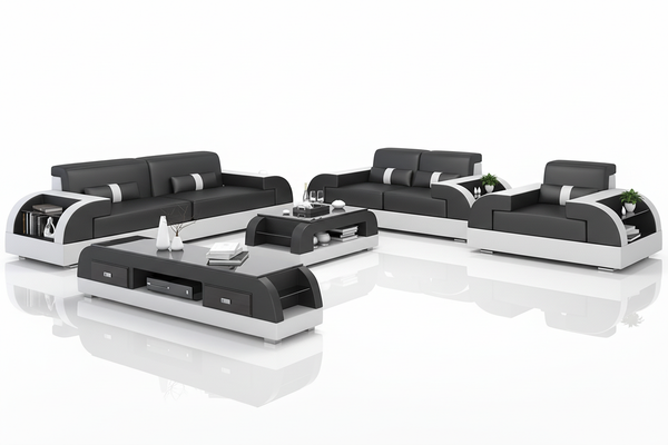 Piliu Leather Sofa Set with Side Storage