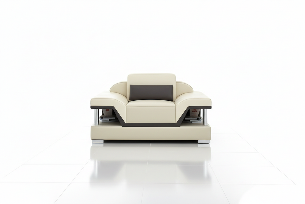 Taliya Leather Sofa Set - armrest with storage shelf and reflection