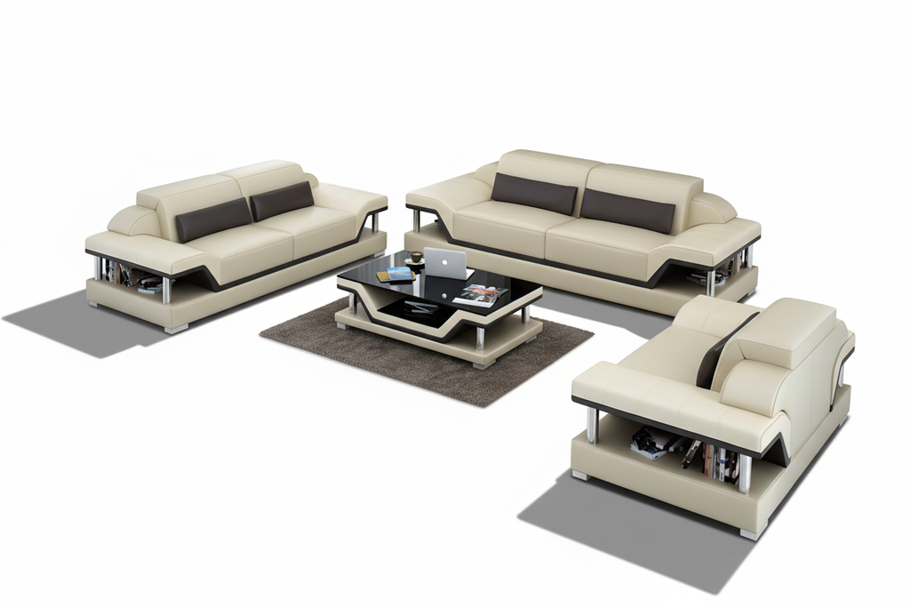 Taliya Leather Sofa Set with Adjustable Headrest
