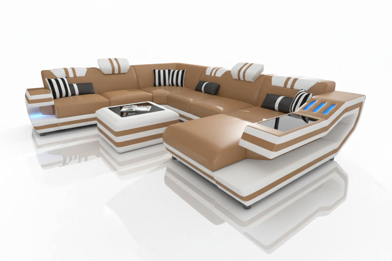 U-Shaped Sectional Tan White
