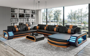 Eileend Leather Sectional Sofa with LED Lights | Futuristic Furniture