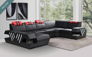 Pluto Modern Leather Sectional with Adjustable Headrest