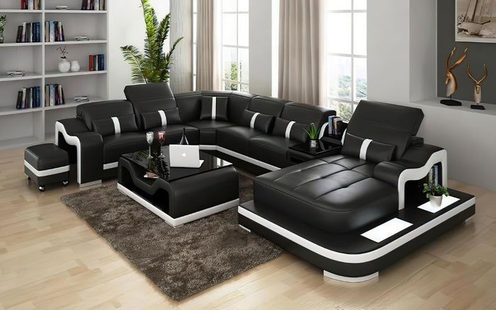 Bonded Leather Sydney Large Leather Sectional with Side Table