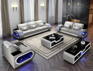 Omont Leather Sofa Set with LED Light