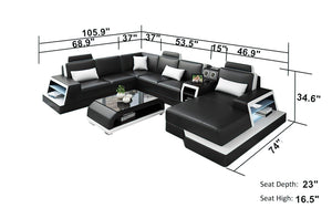 Civia Modern Leather Sectional With Console Table