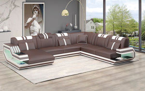 Celine Modern Leather Sectional with LED Light