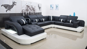 Reversible Corner Leather Sectional with LED Light