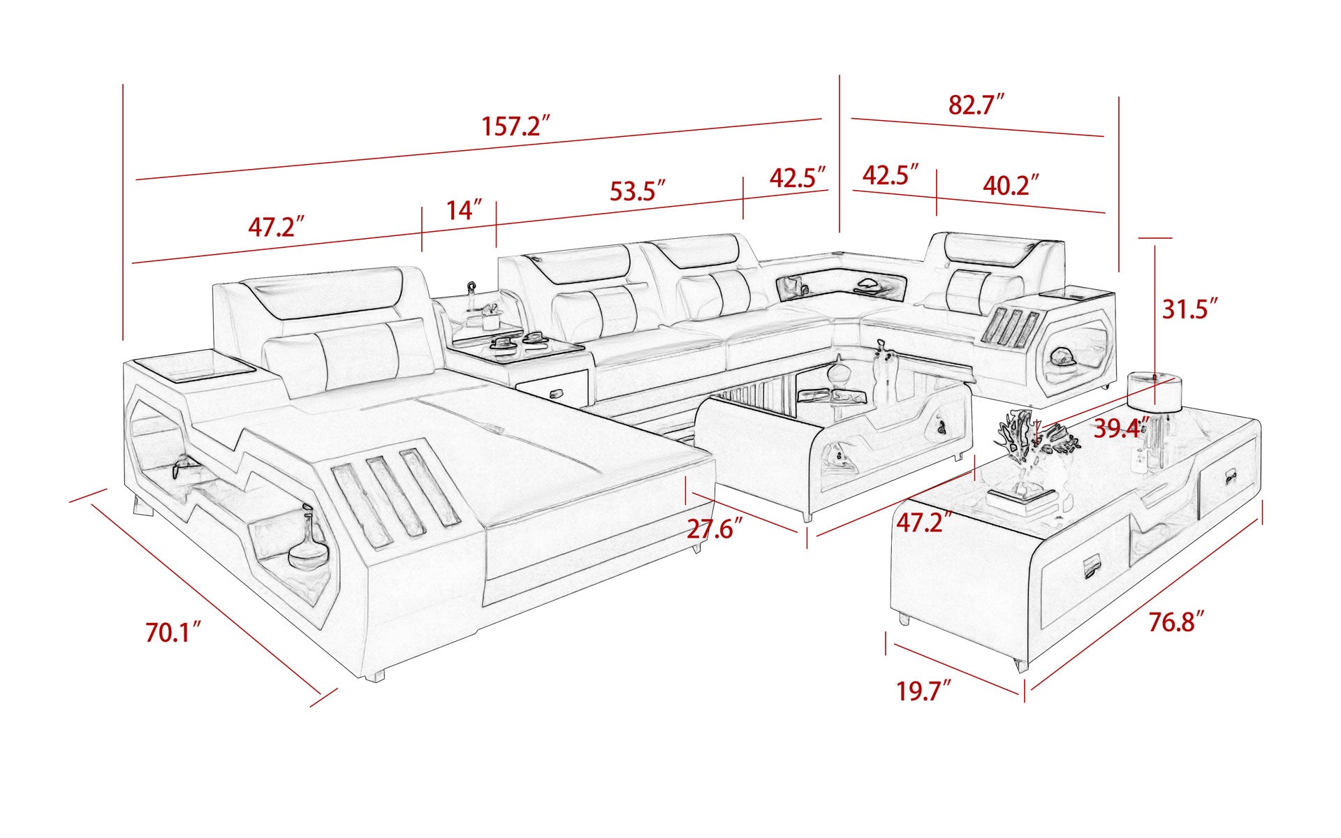Omont Smart Sectional Sofa with Built-in Bluetooth Speaker & LED Lights | Future Living System
